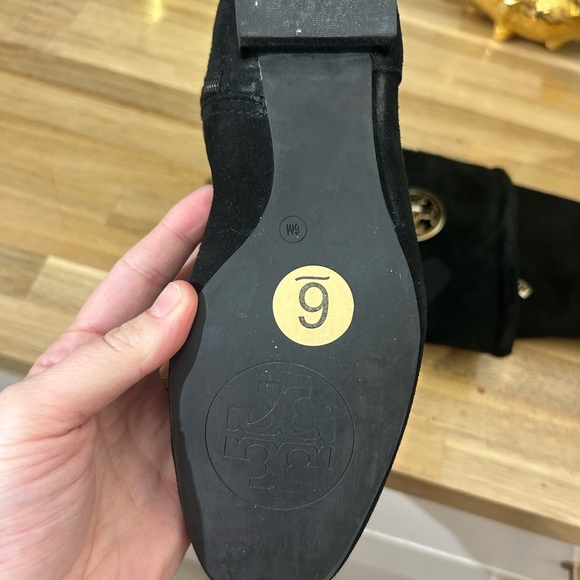 Tory Burch Black Suede below Knee Logo Boots - Picture 8 of 12